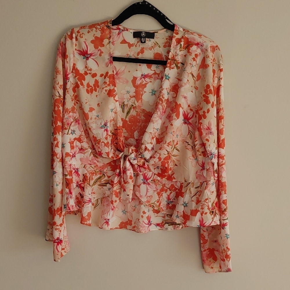 Missguided Floral Tie-Front Women's Chiffon Wrap Top